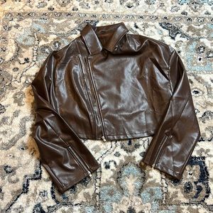 SHEIN curve cropped faux leather jacket